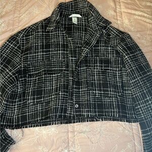 H&M Black & White Plaid Utility Jacket